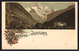 Lithographie Interlaken, Panorama Mit Hotel  - Interlaken