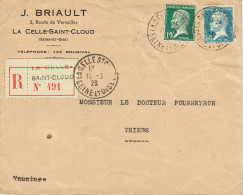 Tarifs Postaux France Du 01-04-1920 (09) Pasteur N° 170 10 C +N° 176  50 C  Lettre Recomm. 1er  10-07-1923 - 1922-26 Pasteur