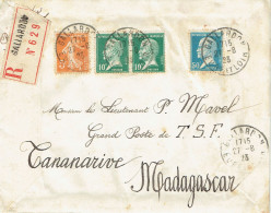 Tarifs Postaux France Du 01-04-1920 (13) Pasteur N° 170  10 C X 2 + N° 176 50 C  Lett. Recom. 2è 23-08-1923 (Madagascar) - 1922-26 Pasteur