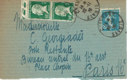Tarifs Postaux France Du 01-04-1920 (26) Pasteur N° 10 C. X 2 + 25 C. Sem. Poste Restante  20-11-1923 - 1922-26 Pasteur