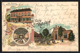 Lithographie Ratingen, Hotel Restaurant Rheinischer Hof, Innenansicht  - Ratingen