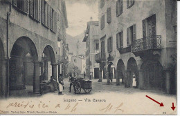 Lugano, Via Canova,  Carrello Trainato A Mano, Scatto Animato, Viaggiata 1904 - Lugano