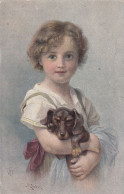 Hans Zatzka - Girl Holding A Dachshund Dog Puppy Old Postcard Dackel Teckel Bassotto - Zatzka