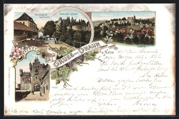 Lithographie Dhaun A. D. Nahe, Gasthaus Weinmann & Schloss Dhaun, Schloss Portal, Teilansicht  - Sonstige & Ohne Zuordnung