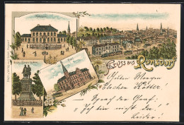 Lithographie Ronsdorf, Rathaus, Post, Kaiser-Krieger-Denkmal  - Autres & Non Classés