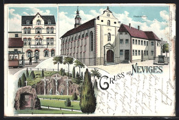 Lithographie Neviges, Gasthaus Von Carl Leimklef, Klosterkirche, Ortspartie Mit Jesuskreuzen  - Sonstige & Ohne Zuordnung