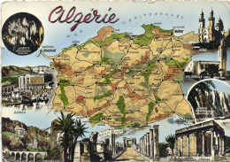 CPSM Grand Format Carte Geographiqie ALGERIE  + Multivues Colorisée   RV - Constantine