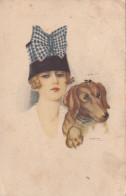 Nanni - Dachshund Dog And Lady W Hat Old Postcard Art Deco 1918 Dackel Teckel Bassotto - Nanni