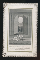 IMAGE PIEUSE RELIGIEUSE CANIVET DENTELLE =  EERSTE H.MIS  TE GENT 1886.   DESIDERIUS DIERINCK      2 SCANS - Images Religieuses