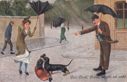 Dackel Teckel Bassotto Dachshund Dog W Lady's Hat Old Postcard - Hunde