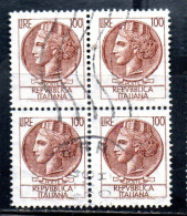 ITALIA REPUBBLICA ITALY REPUBLIC 1968 1976 SIRACUSANA TURRITA STELLE STARS LIRE 100 QUARTINA USATA BLOCK USED OBLITERE' - 1961-70: Usati