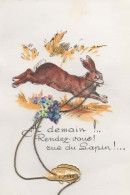 FANTAISIE, CARTE SYSTEME, LAPIN PRIS AU COLLET PAR UN POISSON, DEMAIN RENDEZ VOUS RUE DU LAPIN ! COULEUR REF 16600 - Met Mechanische Systemen