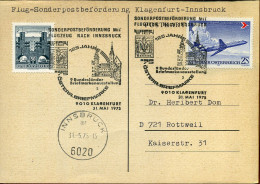 Postkarte : Flug-Sonderpostbeförderung Klagenfurt-Innsbruck - Cartas & Documentos