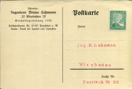 Postkarte - 'Ingenieur Bruno Lehmann, Wiesbaden 22' - Briefe U. Dokumente