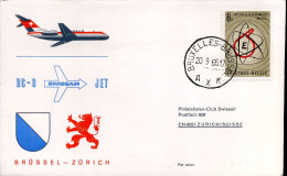 1383 Op Cover Naar Zurich, Zwitserland - DC-9 Swissair Jet Brüssel-Zürich - Cartas & Documentos