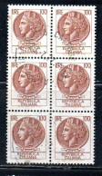 ITALIA REPUBBLICA ITALY REPUBLIC 1968 1976 SIRACUSANA TURRITA STELLE STARS LIRE 100 BLOCCO USATO BLOCK USED OBLITERE' - 1961-70: Oblitérés