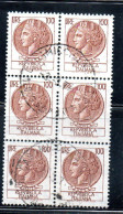 ITALIA REPUBBLICA ITALY REPUBLIC 1968 1976 SIRACUSANA TURRITA STELLE STARS LIRE 100 BLOCCO USATO BLOCK USED OBLITERE' - 1961-70: Usati