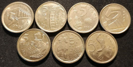 ESPAGNE - ESPANA - SPAIN - LOT DE 7 PIECES DIFFERENTES 5 PESETAS - 1990 - 1993 - 1994 - 1995 - 1996 - 1997 - 1999 - 5 Pesetas