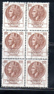 ITALIA REPUBBLICA ITALY REPUBLIC 1968 1976 SIRACUSANA TURRITA STELLE STARS LIRE 100 BLOCCO USATO BLOCK USED OBLITERE' - 1961-70: Usados