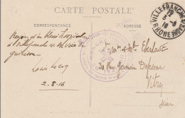 France Cachet Hôpital DeMangé Sur Carte De Villefranche S/ Saône 1916 - Guerre De 1914-18