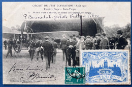 Carte Postale " CIRCUIT DE L'EST D'AVIATION " AOUT 1910 Semeuse N°137 +vignette Bleue Du Meeting Oblit " TROYES / AUBE " - Altri & Non Classificati