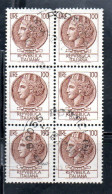 ITALIA REPUBBLICA ITALY REPUBLIC 1968 1976 SIRACUSANA TURRITA STELLE STARS LIRE 100 BLOCCO USATO BLOCK USED OBLITERE' - 1961-70: Usados