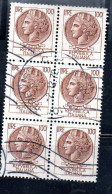 ITALIA REPUBBLICA ITALY REPUBLIC 1968 1976 SIRACUSANA TURRITA STELLE STARS LIRE 100 BLOCCO USATO BLOCK USED OBLITERE' - 1961-70: Usati