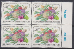 1974 , Mi 1444 ** (7) -  4er Block Postfrisch - Wiener Internationale Gartenschau - Gemüse - Neufs