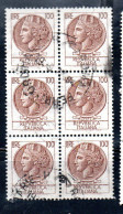 ITALIA REPUBBLICA ITALY REPUBLIC 1968 1976 SIRACUSANA TURRITA STELLE STARS LIRE 100 BLOCCO USATO BLOCK USED OBLITERE' - 1961-70: Usados