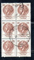 ITALIA REPUBBLICA ITALY REPUBLIC 1968 1976 SIRACUSANA TURRITA STELLE STARS LIRE 100 BLOCCO USATO BLOCK USED OBLITERE' - 1961-70: Usados