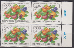 1974 , Mi 1445 ** (1) -  4er Block Postfrisch - Wiener Internationale Gartenschau - Obst - Neufs