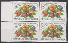 1974 , Mi 1445 ** (2) -  4er Block Postfrisch - Wiener Internationale Gartenschau - Obst - Nuevos