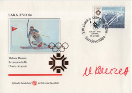 Jugoslavija Yugoslavia 1984 FDC Winter Olympic Games, Sarajevo, Skiing, Ursula Konzett, Bronze Medal - FDC