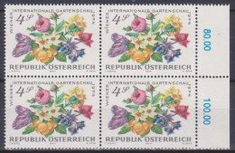 1974 , Mi 1446 ** (3) -  4er Block Postfrisch - Wiener Internationale Gartenschau - Blumen - Nuevos