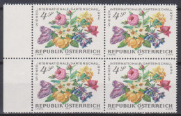 1974 , Mi 1446 ** (4) -  4er Block Postfrisch - Wiener Internationale Gartenschau - Blumen - Nuevos
