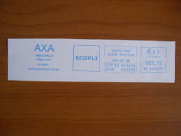 EMA Bleu Sur Fragment  HU 464079 SEINE MARITIME Avec Illustration AXA - EMA (Printer Machine)