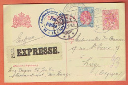 0J - Entier Postal Holland - Scheveningen 1917 Vers Luttich + N°65 - EXPRESSE - Censure Allemande - Postwaardestukken