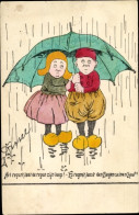 Handgemalt Artiste CPA Kinder Unter Einem Regenschirm, Regnerisches Wetter - Sonstige & Ohne Zuordnung