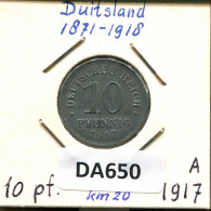 10 PFENNIG 1917 A ALEMANIA Moneda GERMANY #DA650.2.E.A - 10 Pfennig