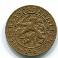 1 CENT 1963 NETHERLANDS ANTILLES Bronze Fish Colonial Coin #S11090.U.A - Netherlands Antilles
