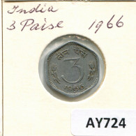3 PAISE 1966 INDIA Coin #AY724.U.A - Inde
