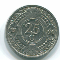 25 CENTS 1990 NIEDERLÄNDISCHE ANTILLEN Nickel Koloniale Münze #S11277.D.A - Antilles Néerlandaises