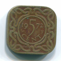 5 CENTS 1972 SURINAME Netherlands Nickel-Brass Colonial Coin #S12998.U.A - Surinam 1975 - ...