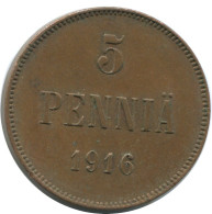 5 PENNIA 1916 FINLAND Coin RUSSIA EMPIRE #AB207.5.U.A - Finland