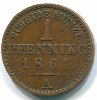 1 PFENNIG 1867 PRUSIA RUSSIA STADT ALEMANIA Moneda GERMANY #DE10241.3.E.A - Other & Unclassified