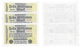 Allemagne Germany 10.000.000 Mark 1923 AUNC / UNC / NEUF - 3 Consecutive - Verzamelingen