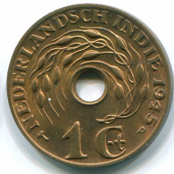 1 CENT 1945 P NETHERLANDS EAST INDIES INDONESIA Bronze Colonial Coin #S10360.U.A - Indes Néerlandaises