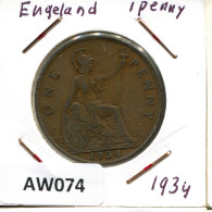 PENNY 1934 UK GBAN BRETAÑA GREAT BRITAIN Moneda #AW074.E.A - D. 1 Penny