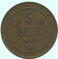 5 ORE 1902 SCHWEDEN SWEDEN Münze #AC670.2.D.A - Suède