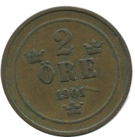 2 ORE 1901 SCHWEDEN SWEDEN Münze #AC975.2.D.A - Schweden